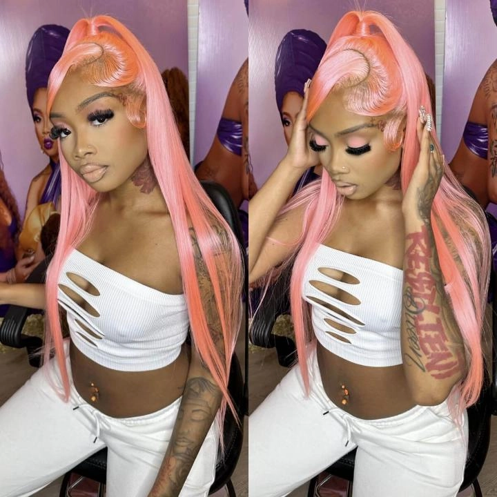 Tuneful Special Customise Pink Colored 13x6 HD Lace Front Human Hair 613 Frontal Wigs 210% Density
