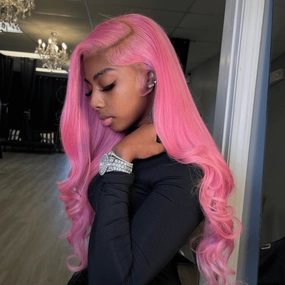 Tuneful Special Customise Pink Colored Body Wave 13x6 HD Lace Front Human Hair 613 Frontal Wigs 210% Density