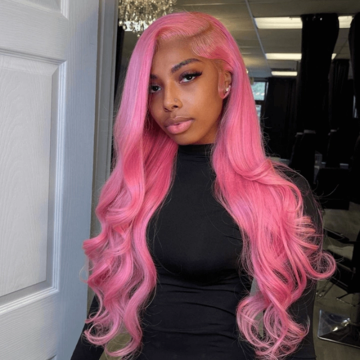 Tuneful Special Customise Pink Colored Body Wave 13x6 HD Lace Front Human Hair 613 Frontal Wigs 210% Density