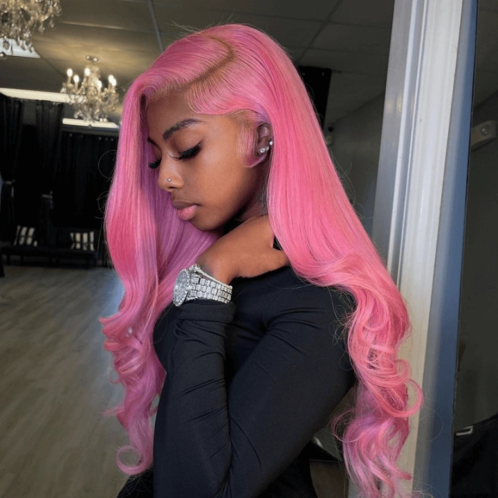 Tuneful Special Customise Pink Colored Body Wave 13x6 HD Lace Front Human Hair 613 Frontal Wigs 210% Density