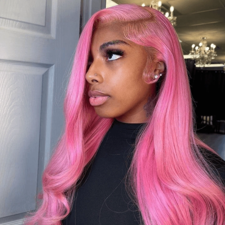 Tuneful Special Customise Pink Colored Body Wave 13x6 HD Lace Front Human Hair 613 Frontal Wigs 210% Density
