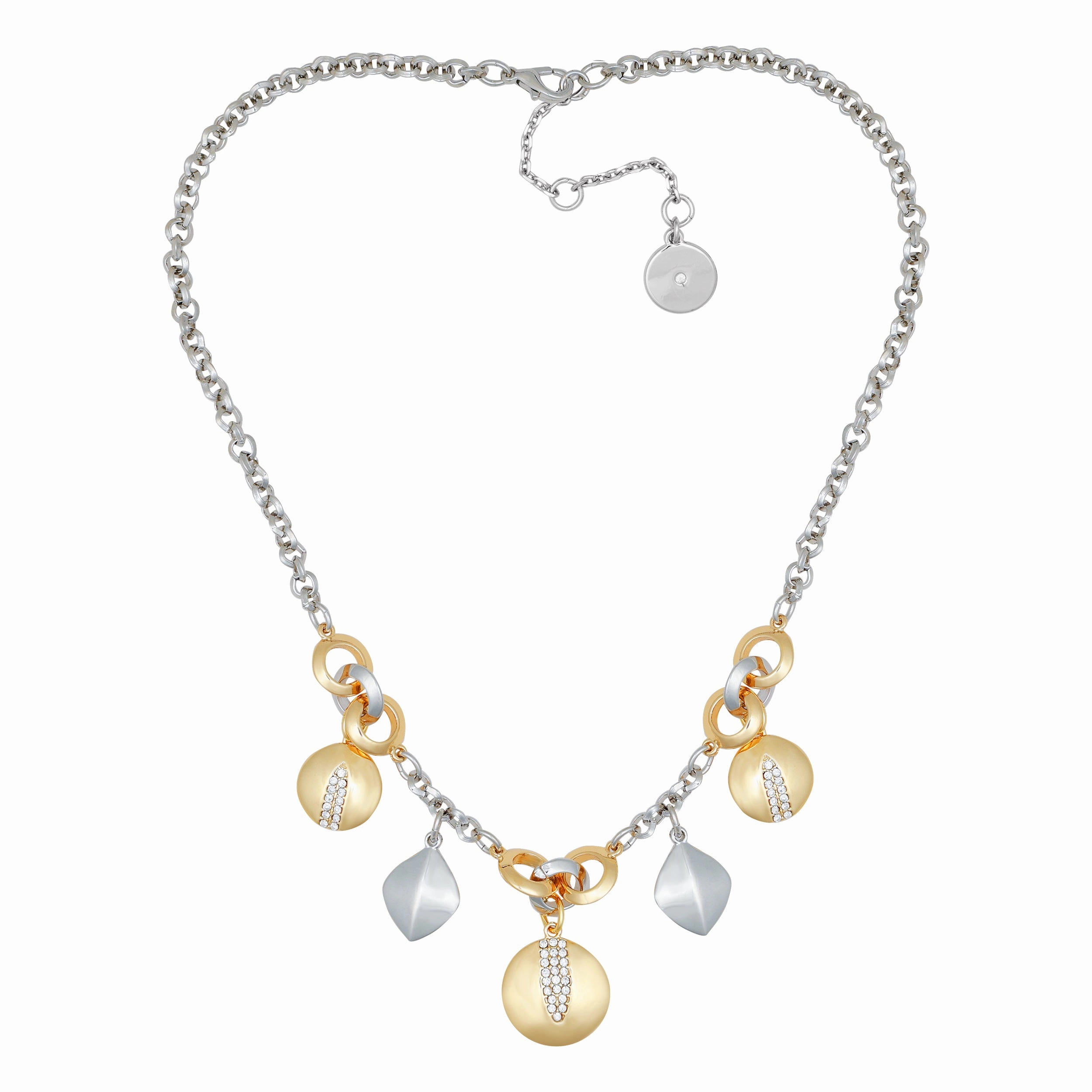 Two Tone Gilded Leaf Charm Short Statement Necklace